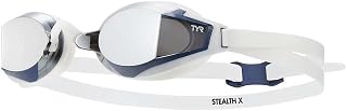 TYR Stealth-X Mirrored Race Swim Goggles - Anti-Fog, UV Protection, Low-Profile for Competitive Swimmers