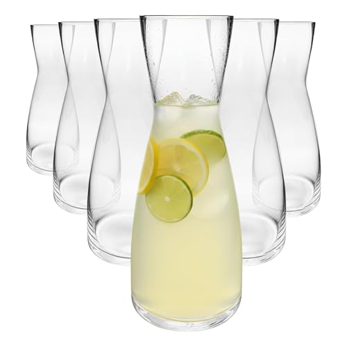 Hoxton Crystal Carafes - 1.1L - Clear - 6X Large 1.1 Litre Glass Bedside Fridge Table Water Wine Coffee Whiskey Iced Tea Milk Juice Drinks Decanter Dispenser Jug Pitcher Bottle - by Argon Tableware
