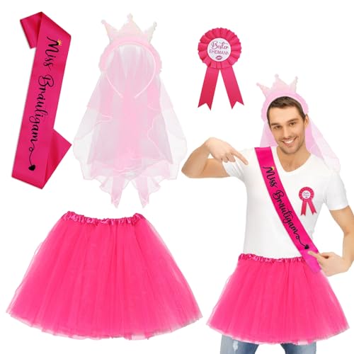 Capgoost Juego de disfraz de JGA para hombre, disfraz de despedida de soltero, traje JGA para hombre con velo de corona, tutú y faja de Miss Novio, accesorio de disfraz de fiesta JGA para hombre,