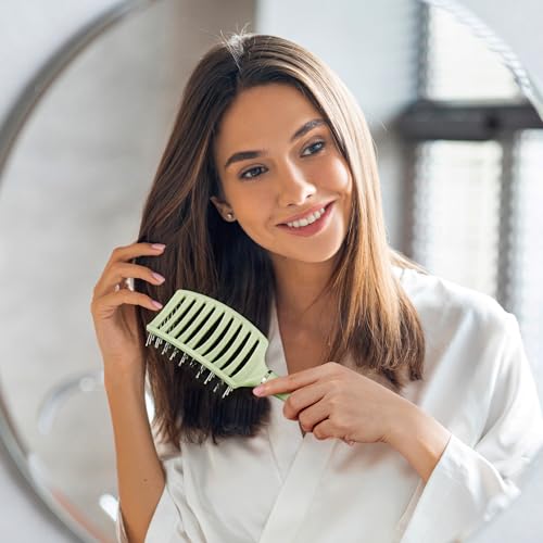Green Curl Defining Brush - Vented Detangling & Shaping Brush for Wet/Dry Curly, Thick, Straight Hair