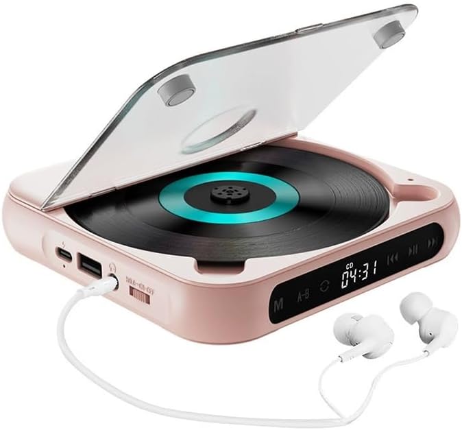 2025 Upgraded Portable Bluetooth-Compatible CD Player|Bluetooth 5.3|Hi-Fi Sound|2000mAh Rechargeable Battery|Support CD-R/CD-RW/MP3|Lightweight Music Player for Travel,Home,Outdoor (Pink)
