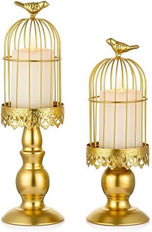 Sziqiqi Decorative Bird Cage Candle Holder Gold Vintage Candlestick Holder Set of 2 for Wedding Candle Centerpieces Reception Center Piece Party Home Holiday Decoration Gold