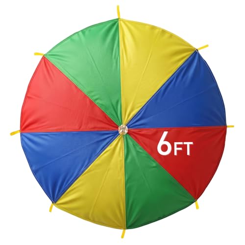 TCOOKLIT Rainbow Parachute for Kids, 6ft Kids Parachute with Handles for 4-8 Children, Lightweight Parachute Kids for Cooperative Group Game Play Indoors and Outdoors