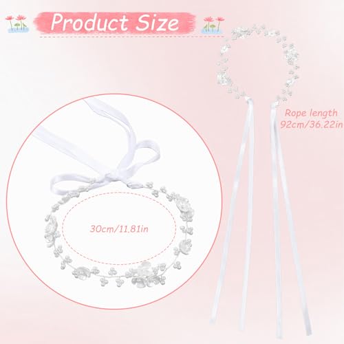 Haarschmuck Kommunion Mädchen Blumenmädchen Kopfschmuck Stirnband Prinzessin Blumenkranz Haare Weiß Perle Haarreifen Kopfbedeckung Blumen Haarkranz mit Band für Braut Damen Fotografie Hochzeit Zubehör