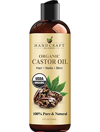 Handcraft Organic Castor Oil for Hair Growth, Eyelashes and Eyebrows – 100% Pure and Natural Carrier Oil, Hair Oil and Body Oil – Moisturizing Massage Oil for Aromatherapy – 8 fl. Oz