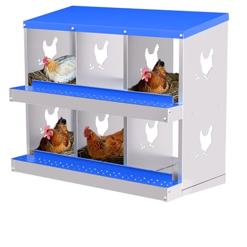6-Panel Galvanized Steel Nesting Box for Chicken Coop - Removable Drop Tray & Ventilation - Easy Clean Laying Box for Hens, Ducks - Rustproof Design Protects Eggs