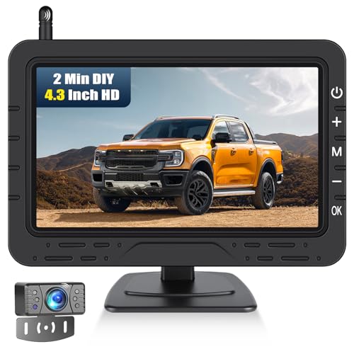CAMECHO 4.3 Pouce sans Fil Caméra de recul avec Moniteur & IP68 étanche,Vision de Nuit caméra de recul,Con DIY Aide à la Marche arrière & Image Flip pour Voiture/Véhicule/Camion/Van/Caravane SUV-12V