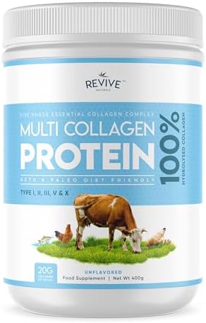 Multi Collagen Protein Powder 400g - Types I, II, III, V & X - Hy...