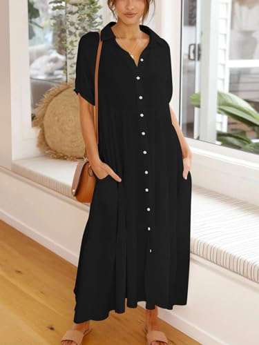 Paintcolors Women's Casual Short Sleeve Button Down Beach Long Swimsuit Cover Ups Summer Maxi Shirt Dress Kimonos Cardigans3