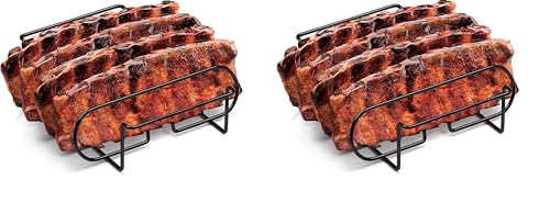 Two (2) Pack Durable Porcelain Coated Non-Stick Four Slab Rib Rack for Grills