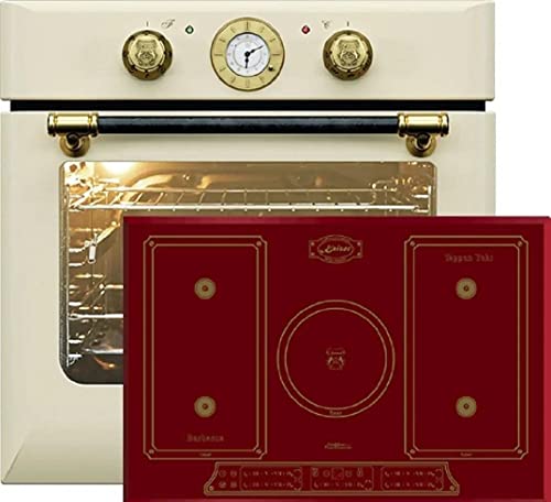 Kaiser Herdset EH 6432 ElfBE + KCT 7797 FI RotEm, Retro Einbau Backofen Elektro, Autark, 68 L, 10 Funktionen + Induktionskochfeld, 77cm, FREE ZONE, PowerBoost 4,3 KW, Rotes Glas
