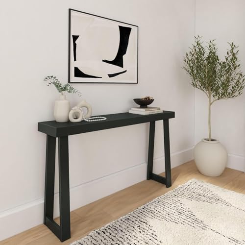 Image of Modern Solid Wood Standing Console Table for Living Room, Sofa Table Narrow Entrance Table Hallway Back Couch Living Room Lobby (Black, 100-CM Long)