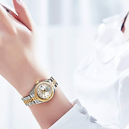 OLEVS Automatic Watches for Womens Stainless Steel Gold Women's Watches Luxury Dress Waterproof Date Self Winding Mechanical Small Wrist Watches by OLEVS - Used condition - Image 3