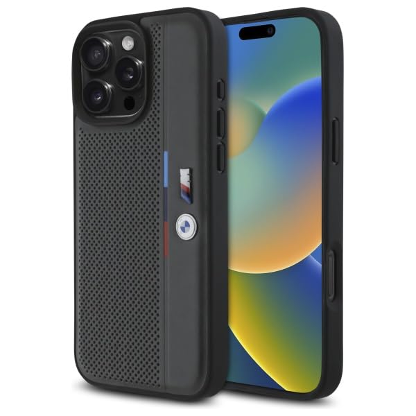 BMW BMHCP16L23PUPVA IPhone 16 Pro 6.3" Antracyt Hardcase M Perforated Tricolor Detail Line