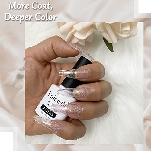 Vnicesli Shimmer Light Purple Gel Nail Polish, Glitter Sheer Light Purple Gel Polish Soak Off Natural Sparkle Transparent Purple Nail Polish Gel Varnish Nail Art Manicure (Shimmer Sheer Light Purple) #TOP3
