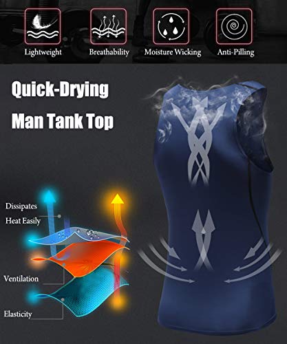 Hibety 3 Packs Men's Sleeveless Compression Tank Top,Base Layer Compression Undershirts Dri Fit Workout Sports Shirts Tops(Black/Blue/Red-L) #TOP1