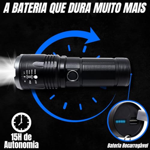 Lanterna Tática Sabre de Luz Mais Forte do Mundo - LED Militar Ultra Potente, 10000 Lumens, Resisten