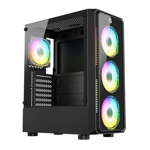 GAMEON GO-TRIDENTV-X ATX Mid Tower PC Case with 4x 120mm ARGB Fans Pre-Installed Tempered Glass Side Panel 240mm Liquid Cooling Support 330mm GPU Clearance USB 3.0 Black