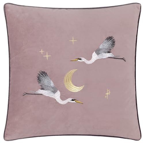 Paoletti Moonlit Flight Embroidered Velvet Cushion Cover - Dusty Pink - 45x45cm