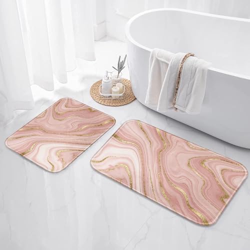Britimes Marble Pink Bathroom Rug Set of 2, Washable Cover Floor Rug Carpets Floor Bath Mat Bathroom Decorations 16x24 and 20x32 Inches by Britimes - Image 3