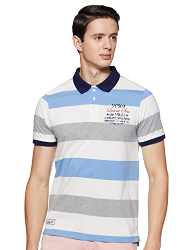 Image of Deniklo Men's Cotton Rich Half Sleeve Regular Fit Striped Polo T-Shirt (Available in Plus Size)
