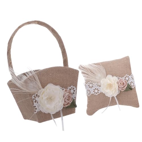 Coussin porte-alliances et panier en lin pour cérémonie de mariage - 2