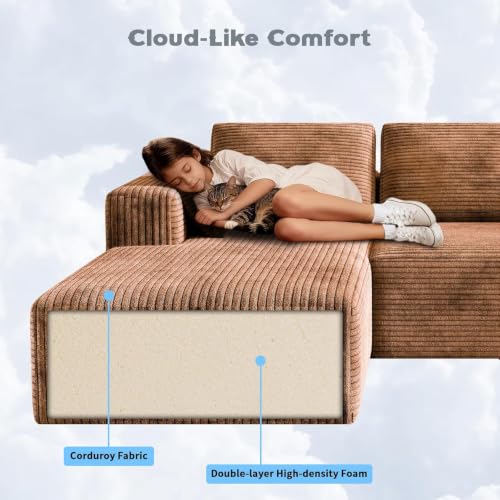 Image of 93 inch L-Shaped Modular Sectional Sofa with Chaise, Boneless Corduroy Cloud Couch with Deep Seat and Oversized Comfort, Flexible Module Combination for Living Room, No Assembly Required