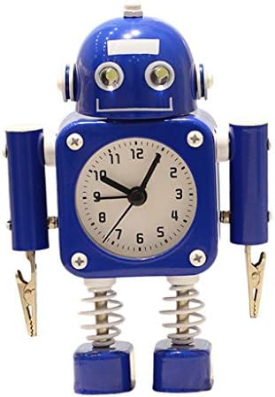 PETSOLA Silent Bedroom Robot Alarm Clock Kids Room Tabletop Wake-up Clock Decor Arts - Blue, 10.5x16.5cm