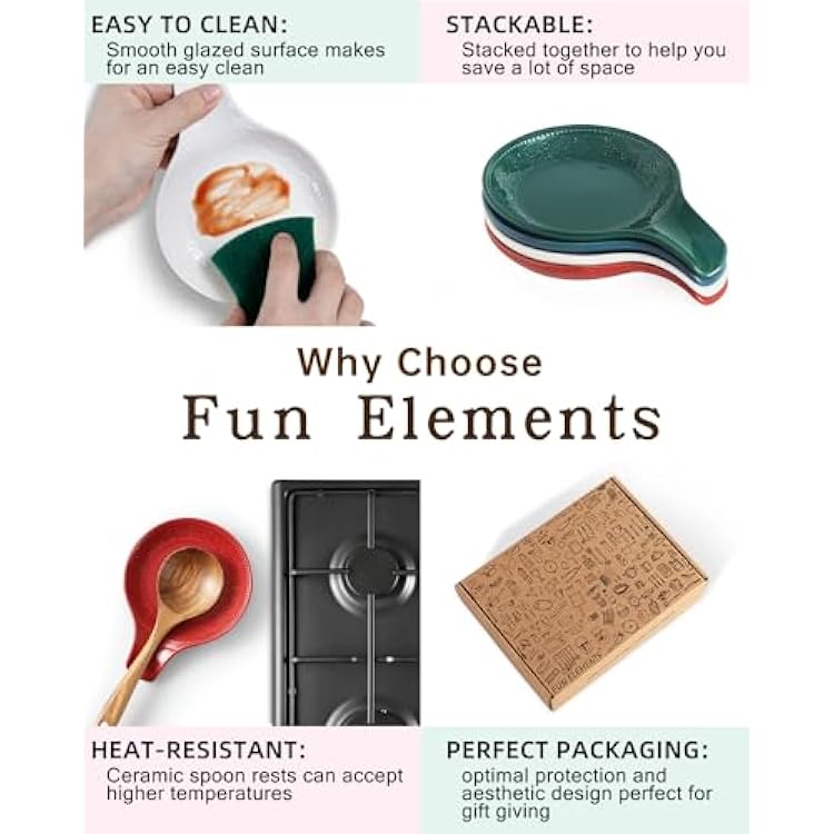 FE FUN ELEME Ceramic Spoon Rest, Embossed Utensil Tray (7.8in) - Kitchen Countertop or Stovetop
