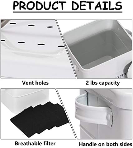 Xbopetda Stainless Steel Compost Bin for Kitchen Countertop,1 Gallon, includes Charcoal Filter,with Lid and handle,Composter for Zero Waste Recycling Kitchen Compost Bin, Compost Pail -White