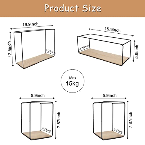 Vansza 4Pcs Rectangle Wall Mouned Floating Shelves, Metal Decorative Wall Shadow Box Display Shelf With Wood Base, Modern Farmhouse Accent Shelves For Storage And Display (Rectangle, Black) #TOP3