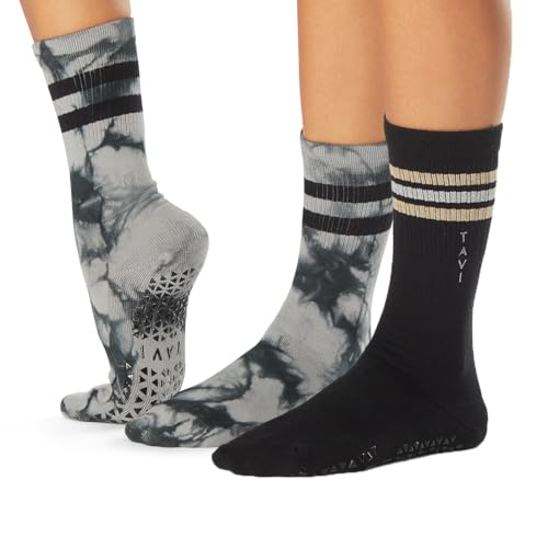 Image of TAVI Kai Crew Grip Socks for Women - Pilates Socks with Non-Slip Grips, Arch Support - Wear for Yoga, Barre, Studio Workouts