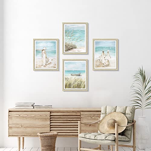 Beach Framed Wall Art Picture: Bedroom Modern Coastal Ocean View Print Decor Abstract Blue Sea Boat Seascape Painting Relaxing Tropical Landscape Seaside Seashore Scene Artwork For Living Room #TOP3