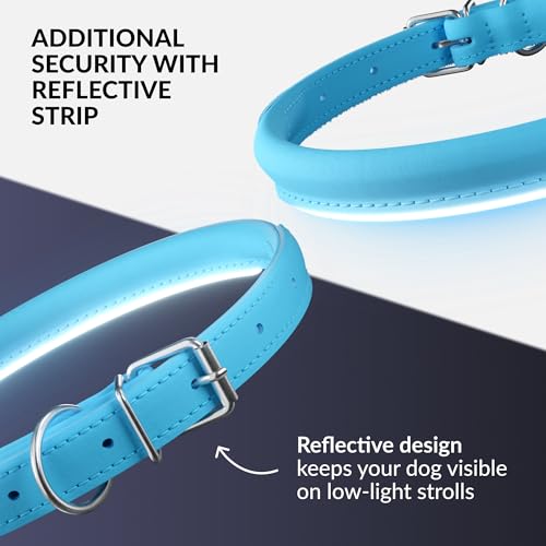 Tangle-Free Reflective Leather Dog Collar, 16-20 in, Light Blue by CollarDirect - Used condition - Image 4