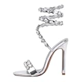LISHAN Women's Diamante Rhinestones Studded Stilettos Ankle Wrap High Heels