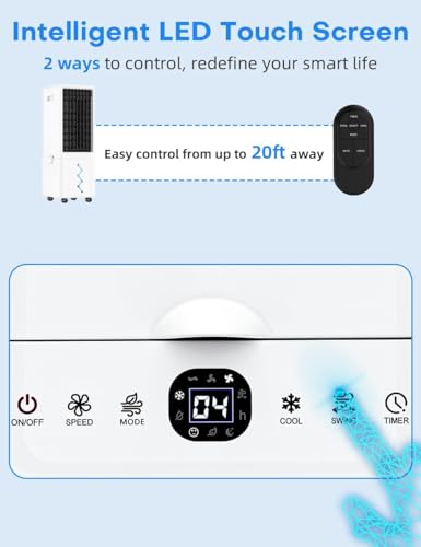 COOLECH Windowless Air Conditioner w/ 4 Modes & 3 Speeds, Waterless Alert, 2.4-Gal Tank for 20H Cooling, 12H Timer, 20FT Remote, 70° Auto Swing Evaporative Air Cooler, Portable AC Unit for Bedroom by COOLECH - Image 14