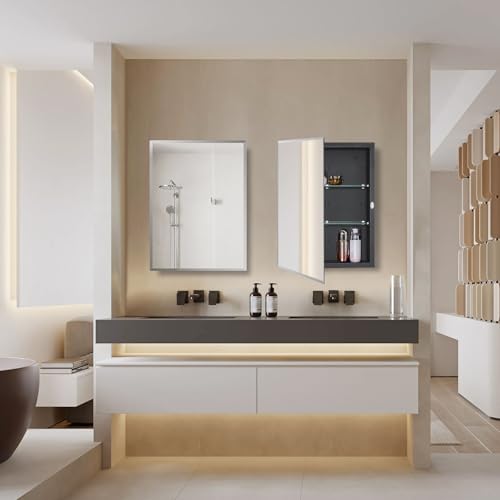IDYLLOR Black Bathroom Medicine Cabinet with Beveled Edge Mirrored Door 14 x 18 inch, Recessed or Surface Mount, with Adjustable Glass Shelves by IDYLLOR - Used condition - Image 8