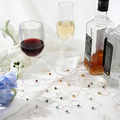 Liwidon Wine Glass Charms, 24 PCS Wine Charms for Stem Glasses Identifier Tags for Stem Glasses Champagne Glass Charm Rings Rhinestone Stone Themed Charm for Wedding Reception Summer Beach Party - Thumbnail 5