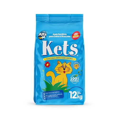 Areia Sanitária com Granulometria Tradicional, Pacote de 12kg, Linha Kets, Alfapet.