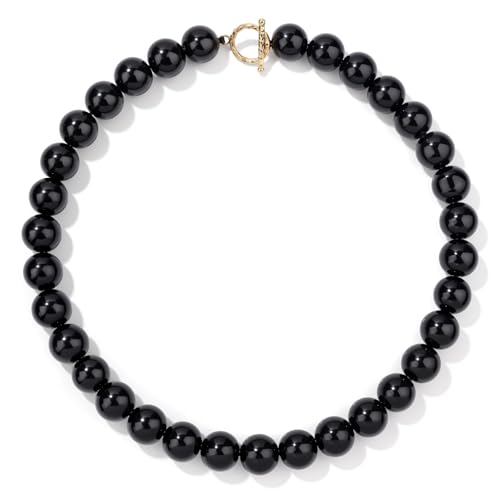 GolbalJew Natural Crystal Stone Beaded Choker Necklace for Women Healing Crystal Large Vintage Chunky Necklaces 14mm Black Obsidian Beads