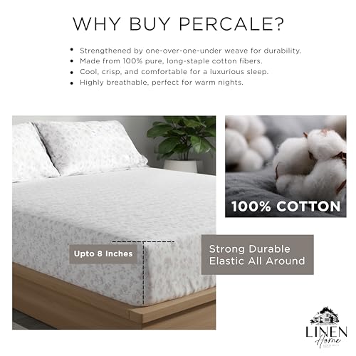 Image of Linen Home Cotton Percale Fitted Bedsheet Set SingleXL Size Floral Mauve