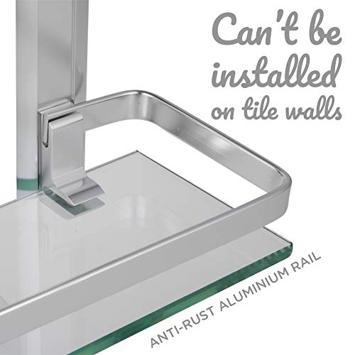 Comfecto 2 Tier Bathroom Glass Shelves, Wall Mounted Tempered Glass Shelf Organizer Storage Holder With 14 Inch Rectangular Glass 8Mm Thick, And Aluminum Rail For Shower Lavatory, Hardware Included #TOP2