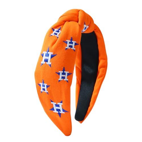 FEDANS HOUSTON ASTROS Knotted Headband for Baseball Game Day Hairband with Women Top Knot Turban Orange Navy Star Hair Accessory