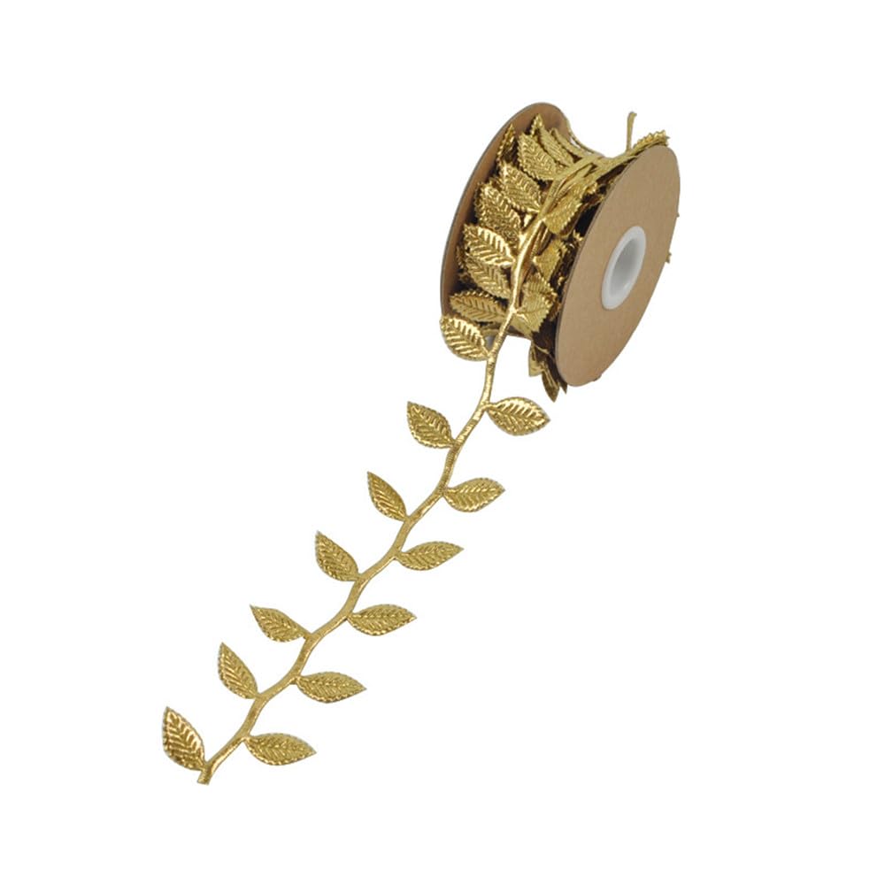 10meters Artificial Leaf Trim Satin Ribbon String for Wedding Decoration,Gift Wrapping Box Packaging,DIY Crafts (Leaves, Gold)