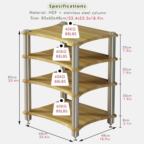 Robusto supporto audio alto 85 cm per amplificatori e giradischi, supporto TV resistente con contenitore per apparecchiature Hi-Fi, finitura in teak bianco e nero, ideale per Home Theater