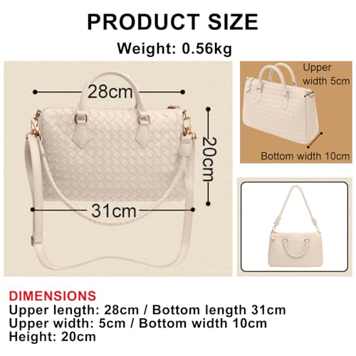 Bolso Tote tejido para mujer de cuero vegano beige miniatura 2