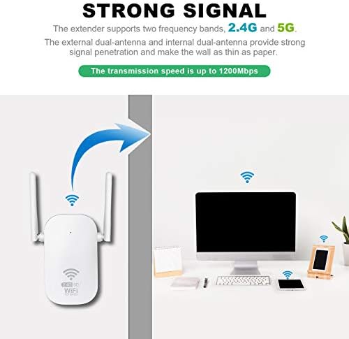 WiFi Booster, WiFi Extender Booster 1200Mbps WiFi Booster Range Extender 5GHz & 2.4GHz, WiFi Extender with 1 Ethernet Port, 2 Antennas, Support Repeater/Router/AP Mode (E-WIFI03,White)