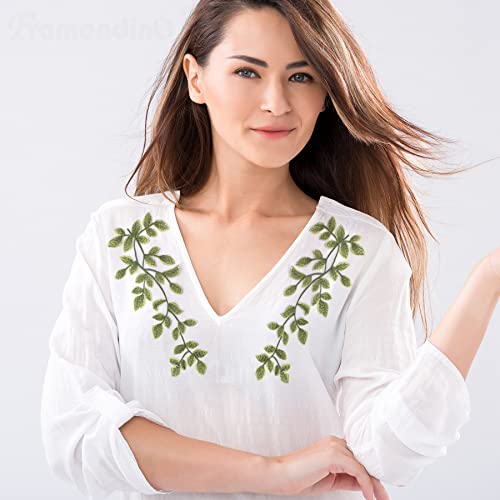 Framendino, 2 Pack Green Forest Leaves Vine Patches Leaf Pattern Appliques Lace Trims Embroidery for DIY Cloth Decoration Costume Craft - Thumbnail 3