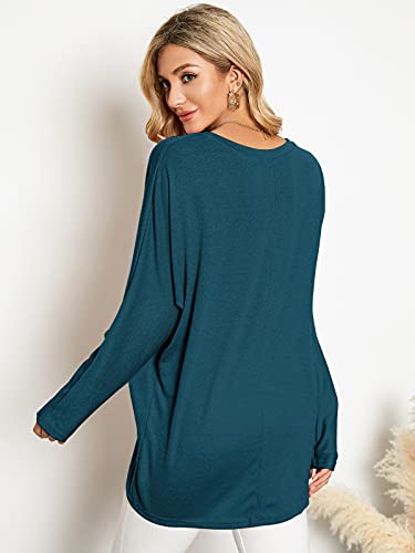 Image of ZANZEA Women's Off The Shoulder Batwing Tops Casual Loose Oversized Tshirts Long Sleeve Fall Pullover Sweater Tops