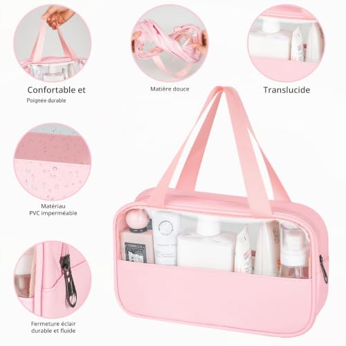 Trousse de Toilette Voyage,Sac Cosmétique Portable avec Zip(Rose) – vue 3